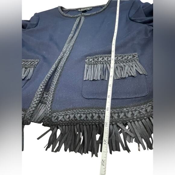 St. John Navy Wool Fringe 3/4 Sleeve Blazer (Sz 10) and Pant (Sz 12) Set - Picture 9 of 15